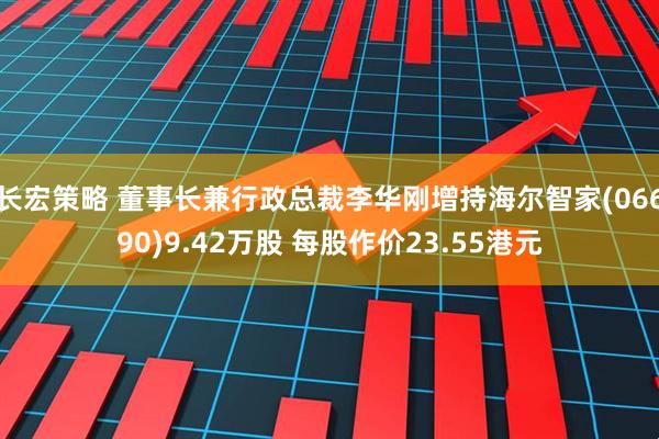 长宏策略 董事长兼行政总裁李华刚增持海尔智家(06690)9.42万股 每股作价23.55港元